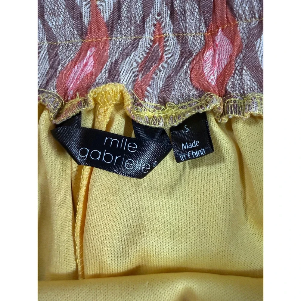 Mlle Gabrielle Tiered Maxi Skirt Womens Small Yellow Pink Geometric Print Ruffle